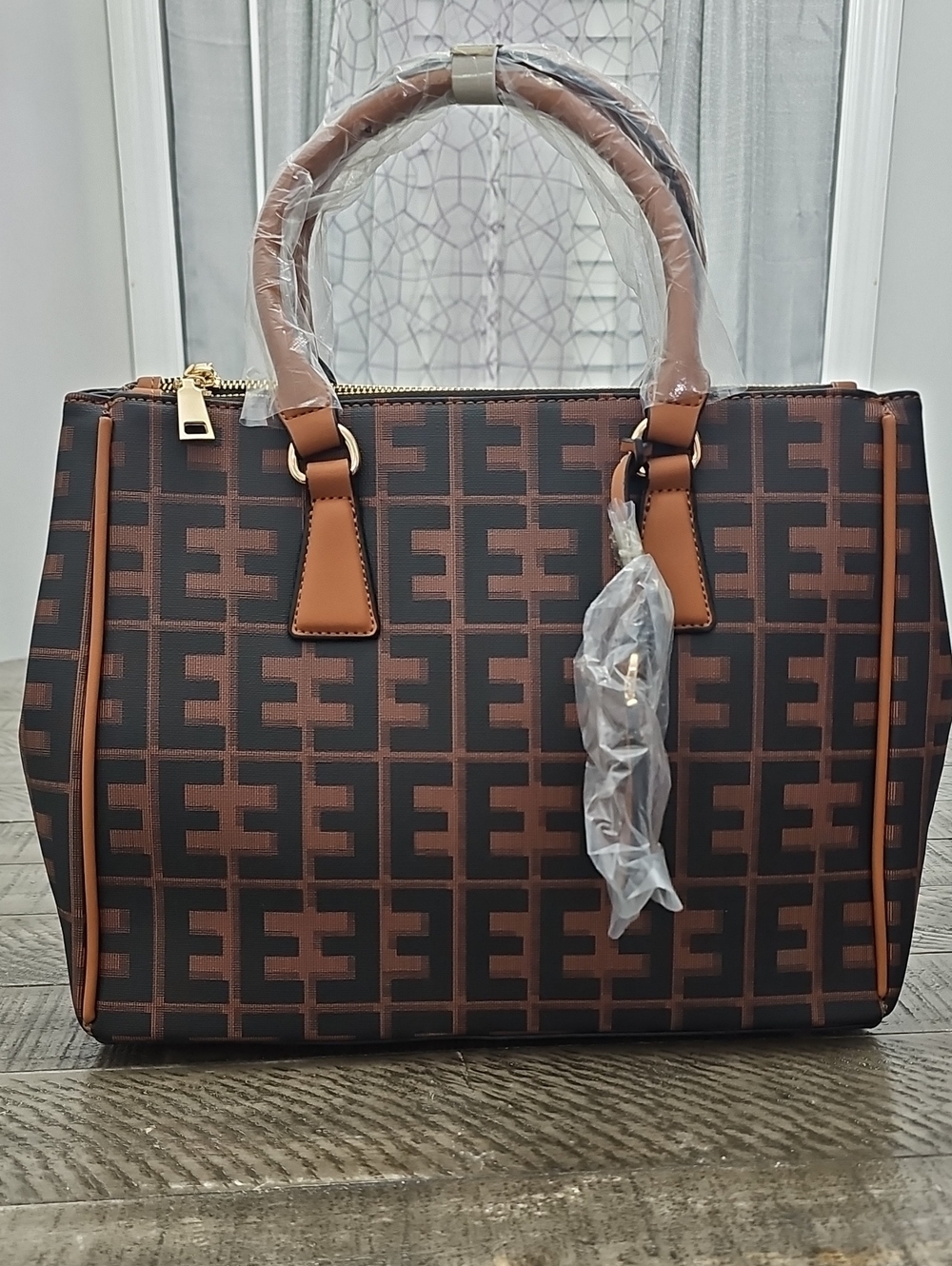 Designer-Style Brown Monogram Satchel Bag